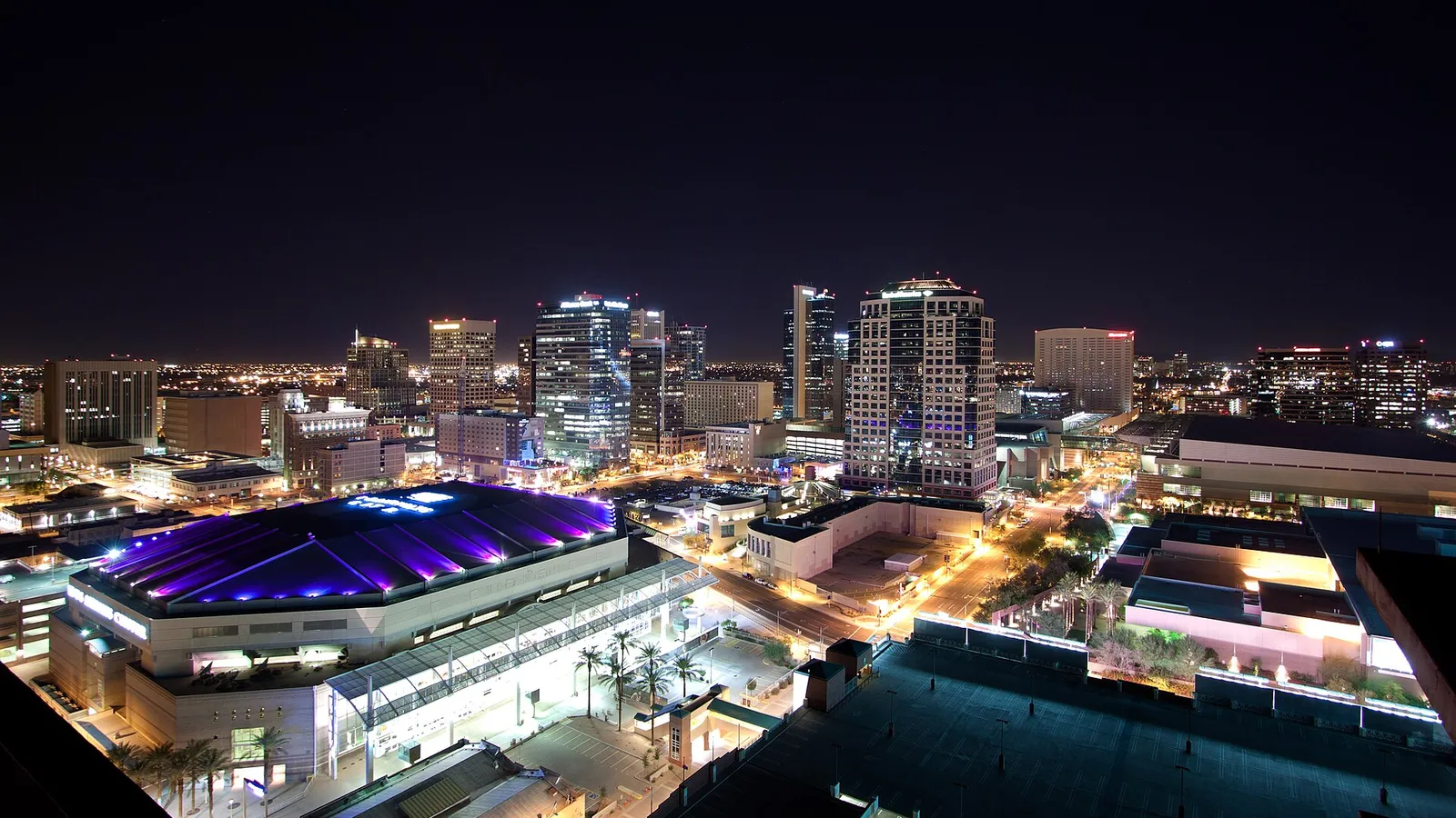Downtown Phoenix lit up at night