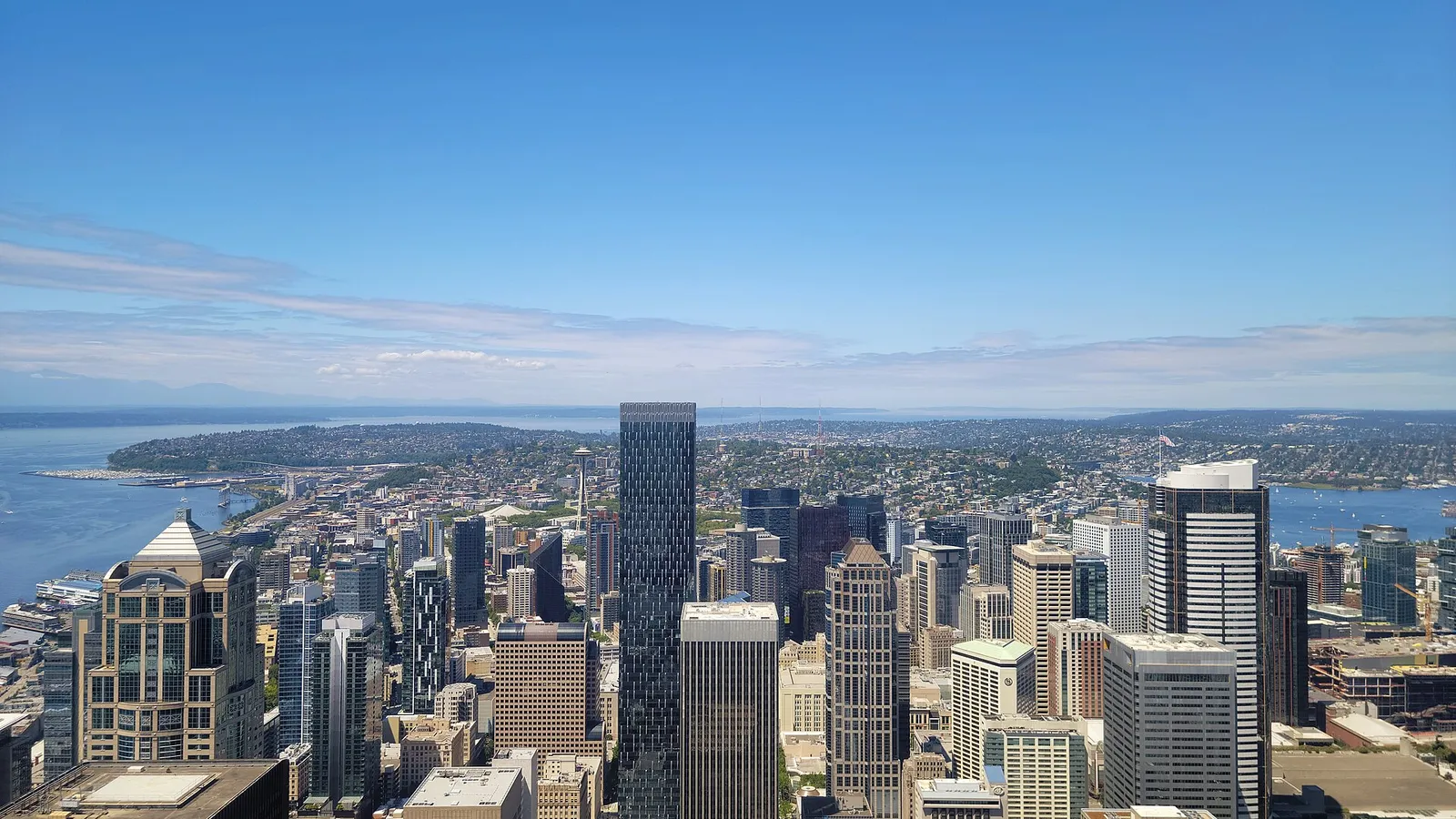Downtown Seattle towers and Elliott Bay